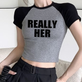 Letter pattern printed crop top T-shirt short top