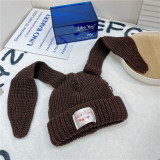 Long ear knitted yarn cap for warmth and thick knitted yarn cap
