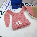 Long ear knitted yarn cap for warmth and thick knitted yarn cap