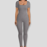 Threaded square collar hip lifting jumpsuit