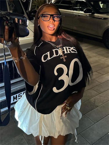 Letter printed loose T-shirt short sleeved top