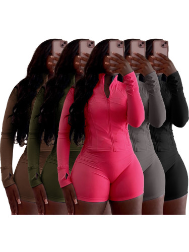 Sports tight fitting long sleeved shorts two-piece set