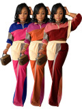 Color blocking and contrasting waist cinching two-piece set