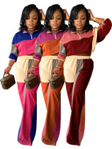 Color blocking and contrasting waist cinching two-piece set