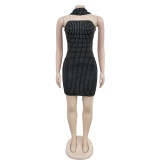 Women's silk ribbon hot stamping dress