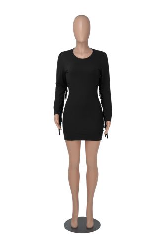 Round neck tassel long sleeved dress
