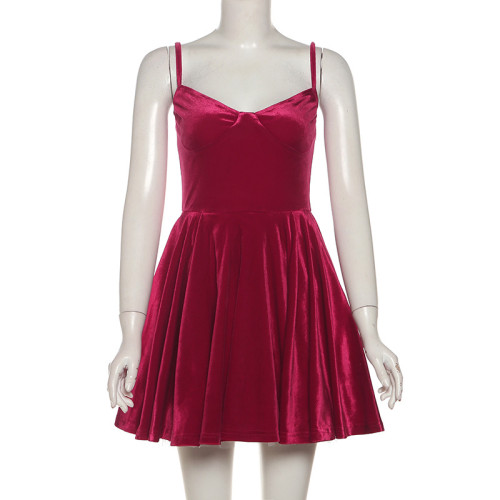 Backless waist cinching slimming V-neck camisole dress