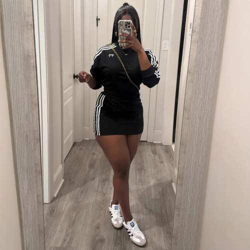 Black hoodie short skirt set, half skirt two-piece set