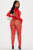 Hollow leopard print mesh pajamas lace sexy lingerie jumpsuit