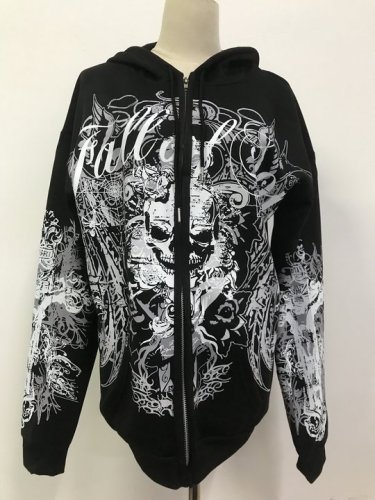 Men's and women's letter skull cross zipper hooded sweatshirt long sleeved sweatshirt