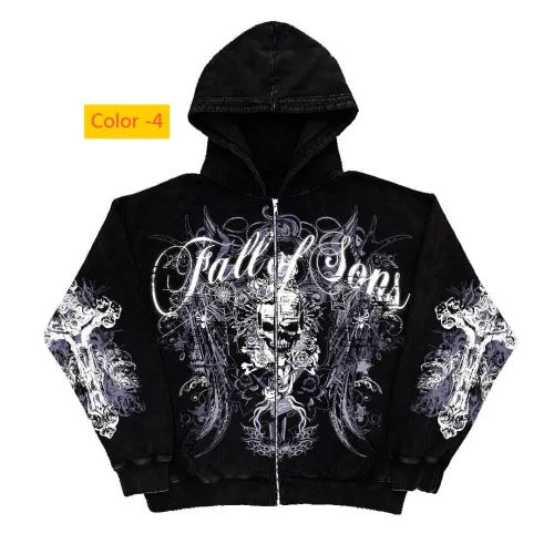 Men's and women's letter skull cross zipper hooded sweatshirt long sleeved sweatshirt