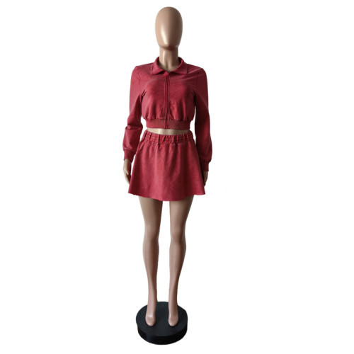 Cotton stretch jacket short skirt set