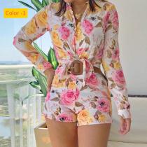 Long sleeved shirt shorts two-piece set