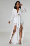 Waist tied small suit long sleeved slit two-piece set