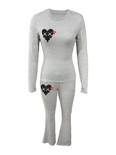 Printed long sleeved round neck T-shirt and pants set