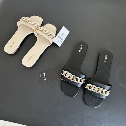 One line flat bottomed oversized fish mouth chain flat bottomed slippers