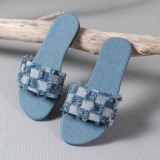 Large block denim flat bottom women's slippers