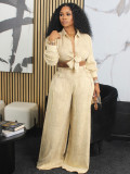 Long sleeved wide leg pants set, loose shirt pants set