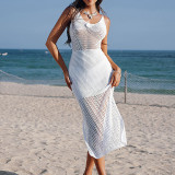 3D hook flower high slit suspender hollow dress