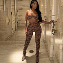 Leopard print hollow out cropped jumpsuit