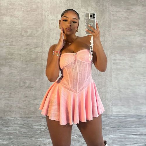 Elastic chest hugging backless zipper one shoulder pleated princess dress