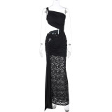 Mid waist hollow lace ribbon dress