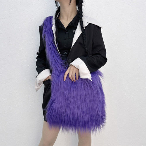 Candy colored long haired large shoulder crossbody bag