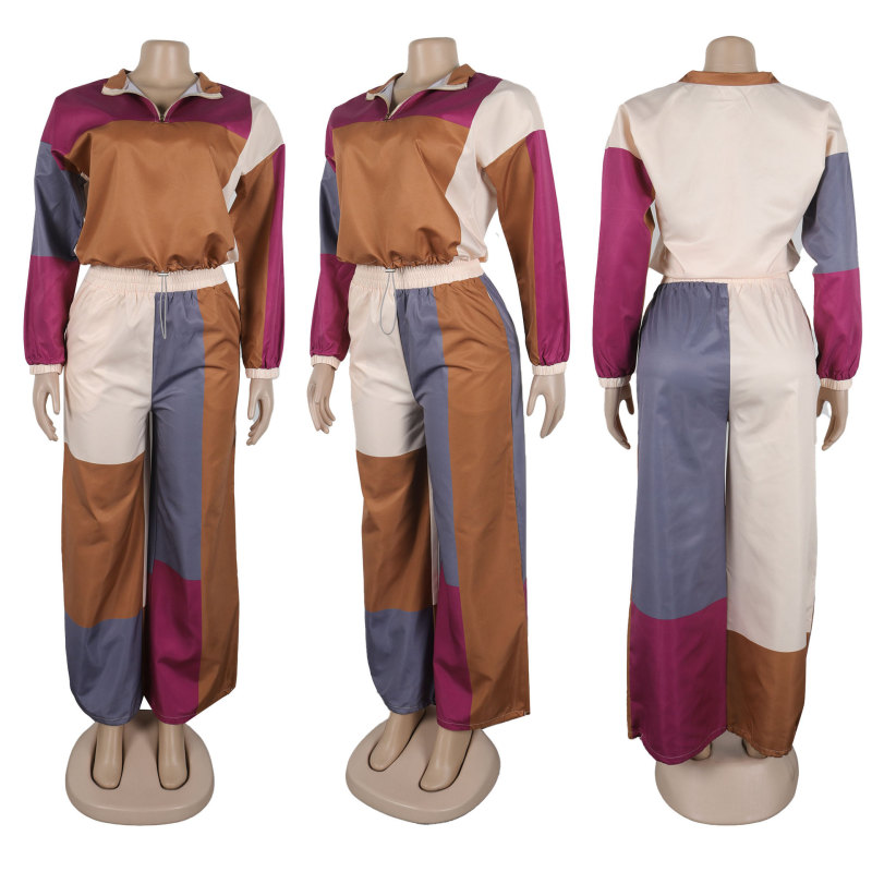 Zipper drawstring color blocked printing set