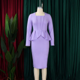 Large size long sleeved ruffle edge dress