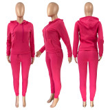 Two piece set with plush drawstring hood
