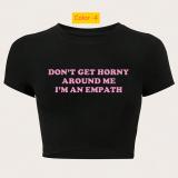 Letter printed short sleeved T-shirt with exposed navel top