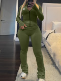 Letter printed zipper short cardigan high waisted straight leg pants yoga suit two-piece set