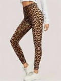 Leopard print leggings with high waist, tight fit, and stretch yoga cropped pants