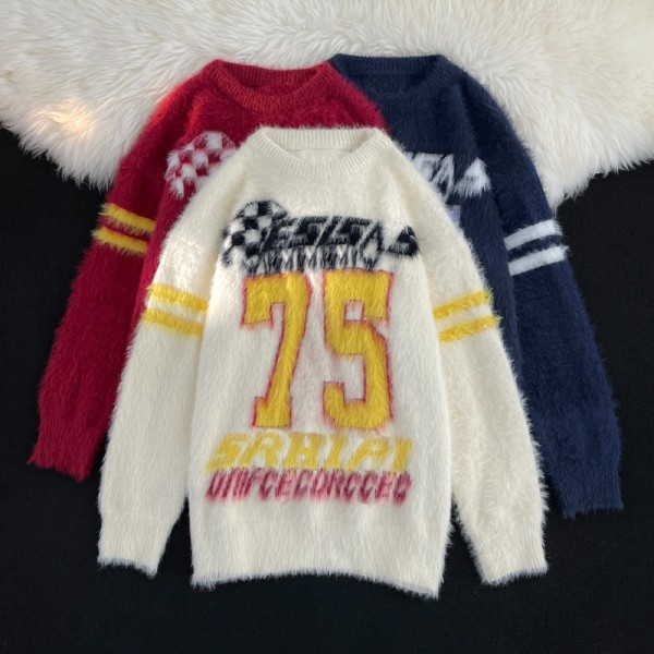 Hip hop street sweater imitation mink loose mohair knit sweater