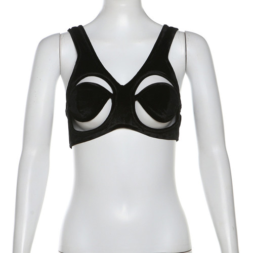 Hollow out camisole with exposed navel vest