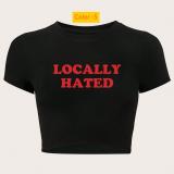 Letter printed short sleeved T-shirt with exposed navel top