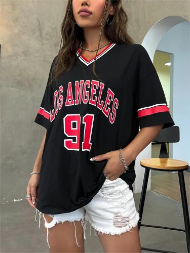 Loose printed ball jersey top