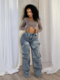 Nail buckle decoration loose denim pants
