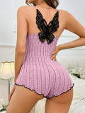 Butterfly back pajamas with lace patchwork straps and one-piece sleepwear