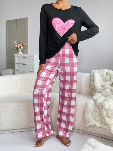 Love long sleeved shirt checkered long pants two-piece set