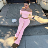 One shoulder long sleeved top, flared pants two-piece set