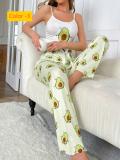 Printed camisole with twisted edges, long pants, two-piece set, pajamas