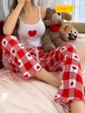 Printed camisole with twisted edges, long pants, two-piece set, pajamas