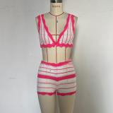 Striped beach bikini shorts set