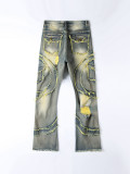 Ripped slightly flared fringe stretch jeans