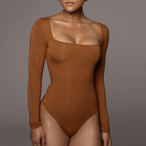 Velvet base shirt, tight fitting long sleeved square neck jumpsuit