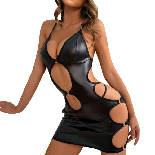 Leather and patent leather jumpsuit set