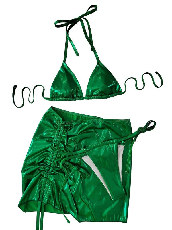 Shiny bikini lace up swimsuit