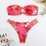 Three point strapless double-sided multi-color printed bikini swimsuit