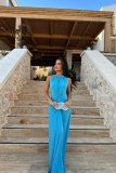Hollow out pleated slim fit long dress